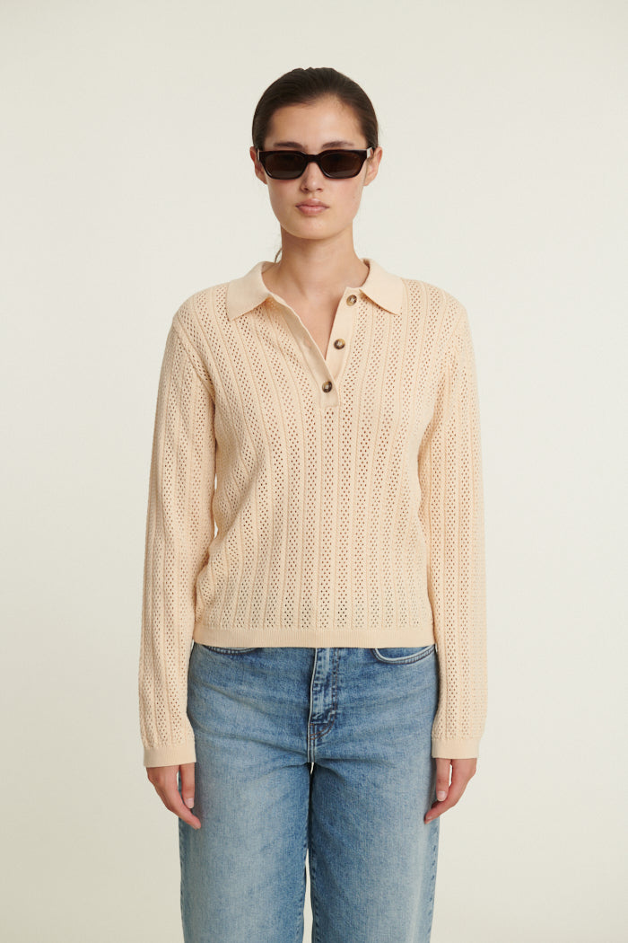 Basic Apparel Tricia LS Polo Sweaters 183 Birch